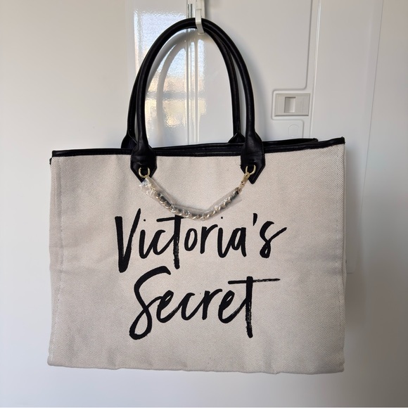 Victoria's Secret Handbags - Victoria's Secret Cream Tote with Black Accents